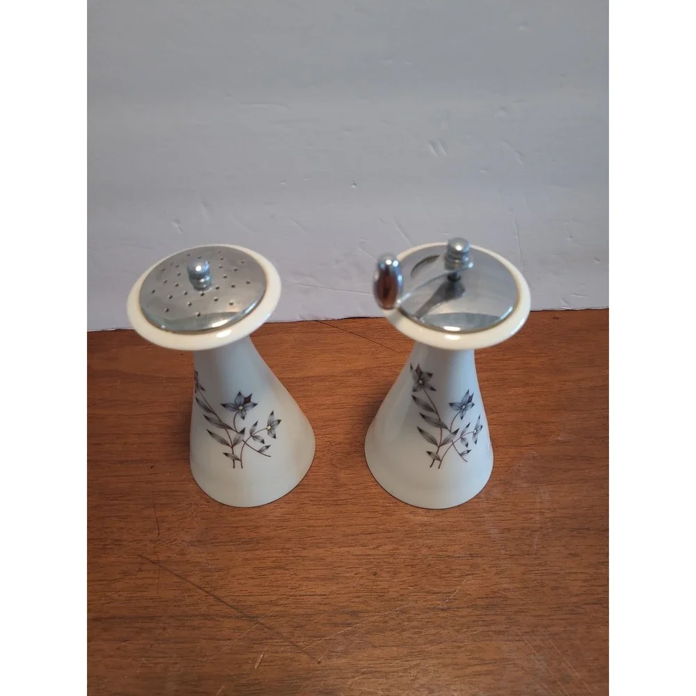 Vintage Lenox Princess X-516 Salt & Pepper Mill Set USA Floral Gray Ivory